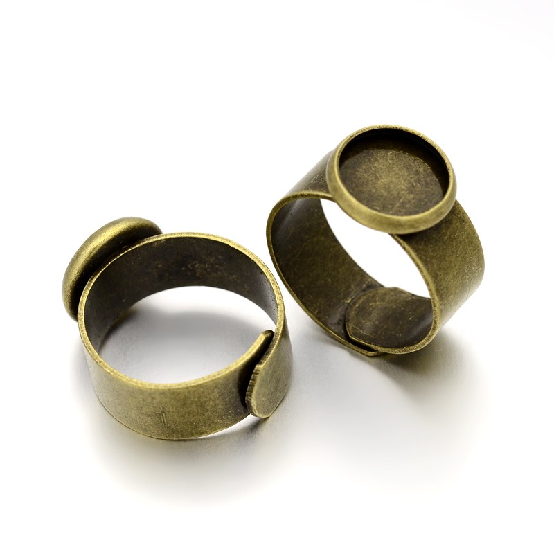 PandaHall Adjustable Alloy Pad Ring Settings, with Brass Findings, Nickel Free, Antique Bronze, Tray: 10mm; 18mm Alloy