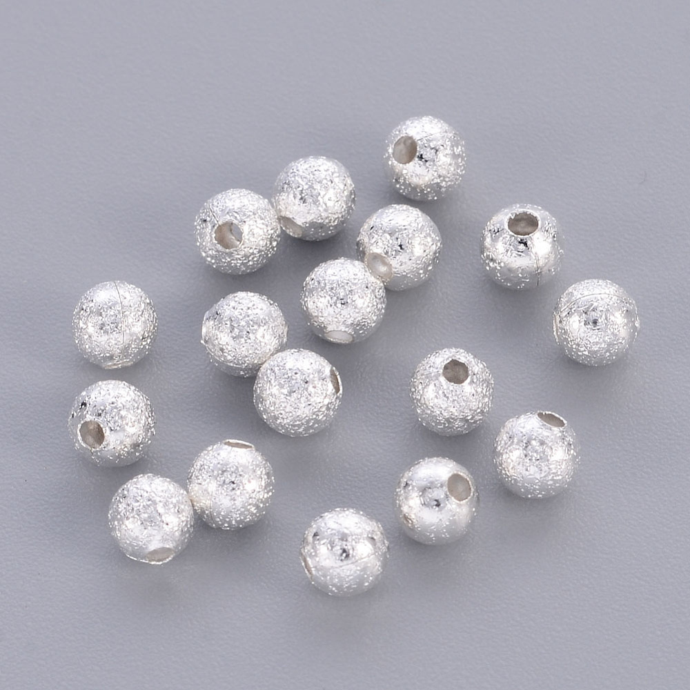 PandaHall Brass Stardust  Round Beads, Nickel Free, Silver, 4mm, Hole: 1mm Brass Round