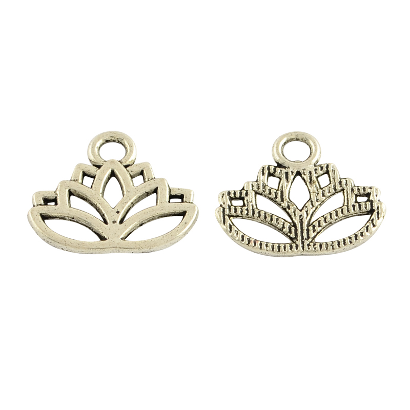 PandaHall Tibetan Style Alloy Charms, Yoga Lutos Cadmium Free & Nickel Free & Lead Free, Antique Silver, 15x17x1mm, Hole: 3mm; about...