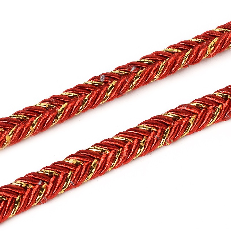 PandaHall Braided Cloth Threads Cords for Bracelet Making, Red, 6mm; about 50yards/roll Cloth Red