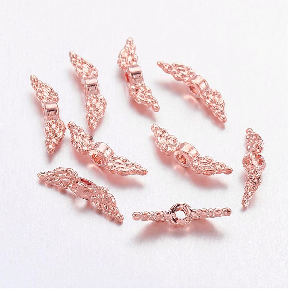 PandaHall Alloy Beads, Angel Wing, Rose Gold, 12x3x3mm, Hole: 1.5mm Alloy Wing