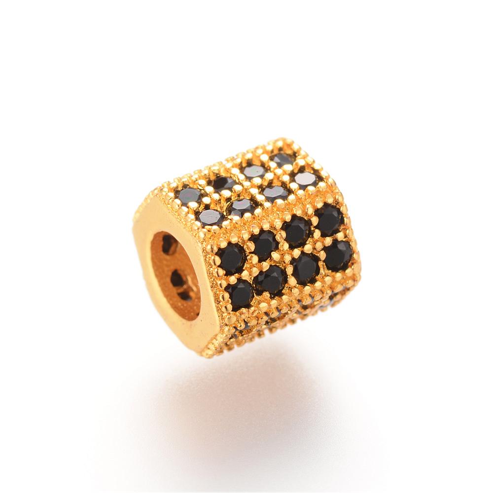 PandaHall Brass Micro Pave Cubic Zirconia Beads, Hexagon, Golden, 7x8x7mm, Hole: 4mm Brass+Cubic Zirconia Hexagon