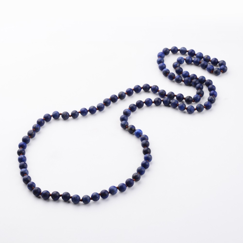 PandaHall Natural Lapis Lazuli Necklaces, Beaded Necklaces, Dyed, Frosted, 37" Lapis Lazuli