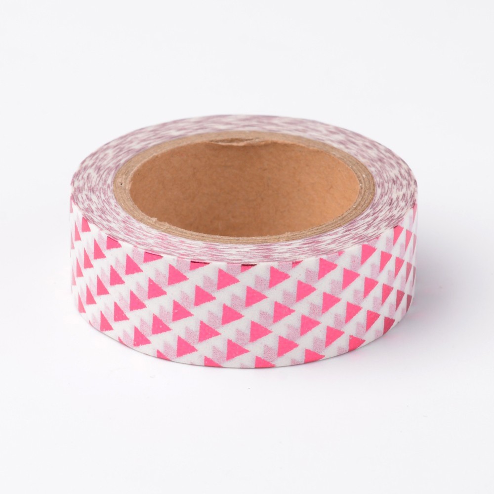 PandaHall DIY Scrapbook Decorative Adhesive Tapes, with Triangle Pattern, PearlPink, 15mm; about 10m/roll Paper Pink