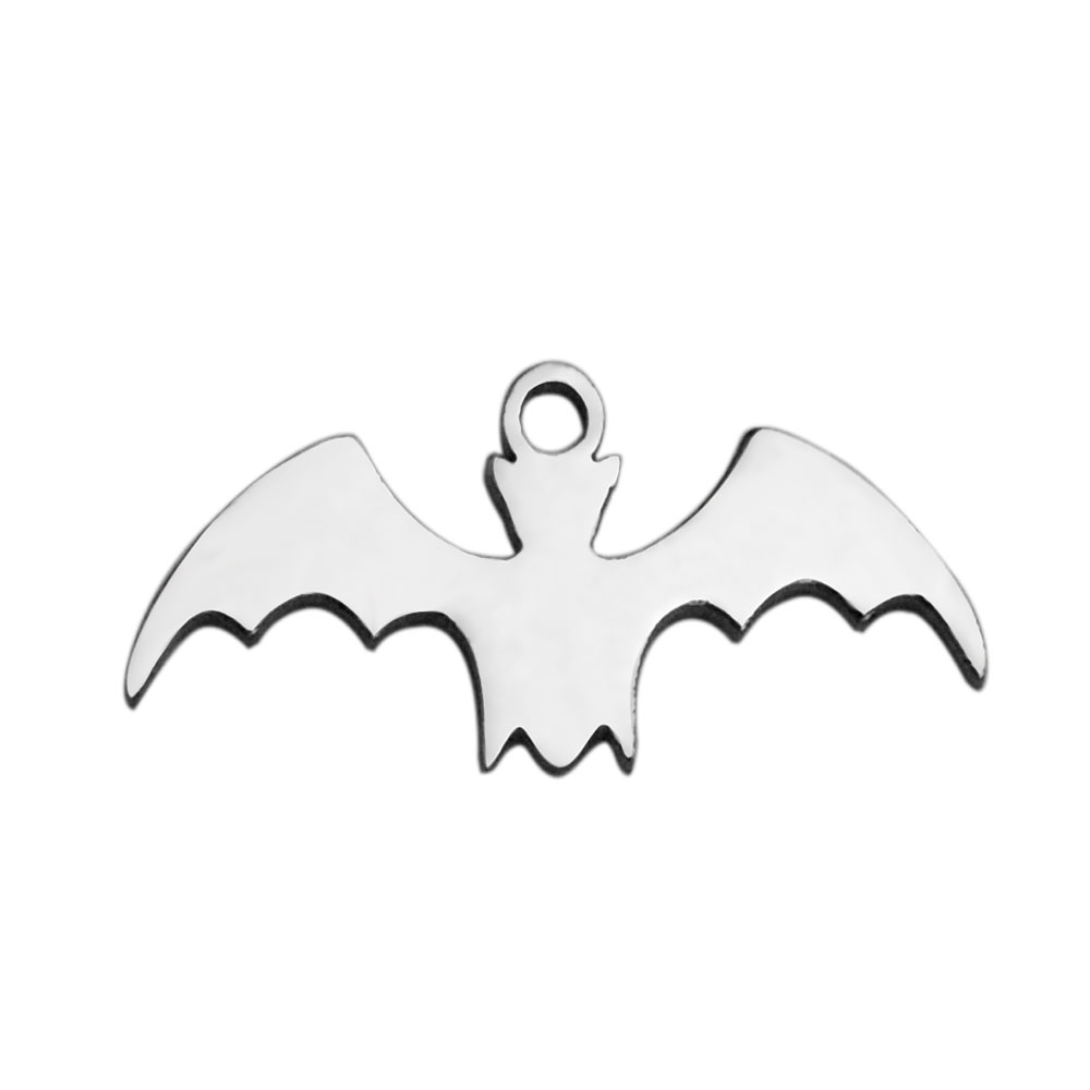 PandaHall 304 Stainless Steel Charms, Halloween, Bat, Stainless Steel Color, 7.9x17.8x1mm, Hole: 1mm Stainless Steel Animal