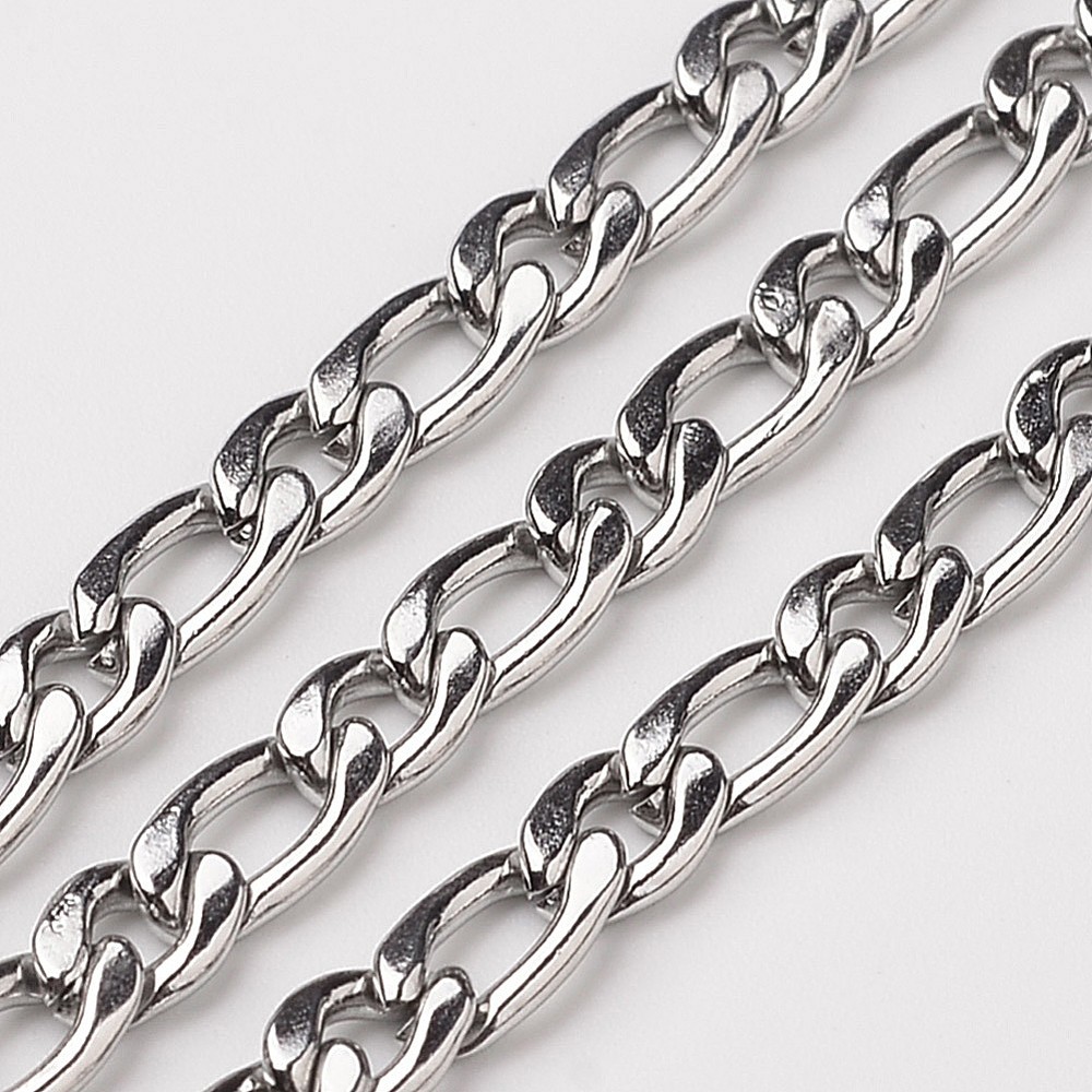PandaHall 304 Stainless Steel Mother-Son Chains, Decorative Chain, Stainless Steel Color, 4.5x11x1.5mm; 4.9x6x1.5mm Stainless Steel