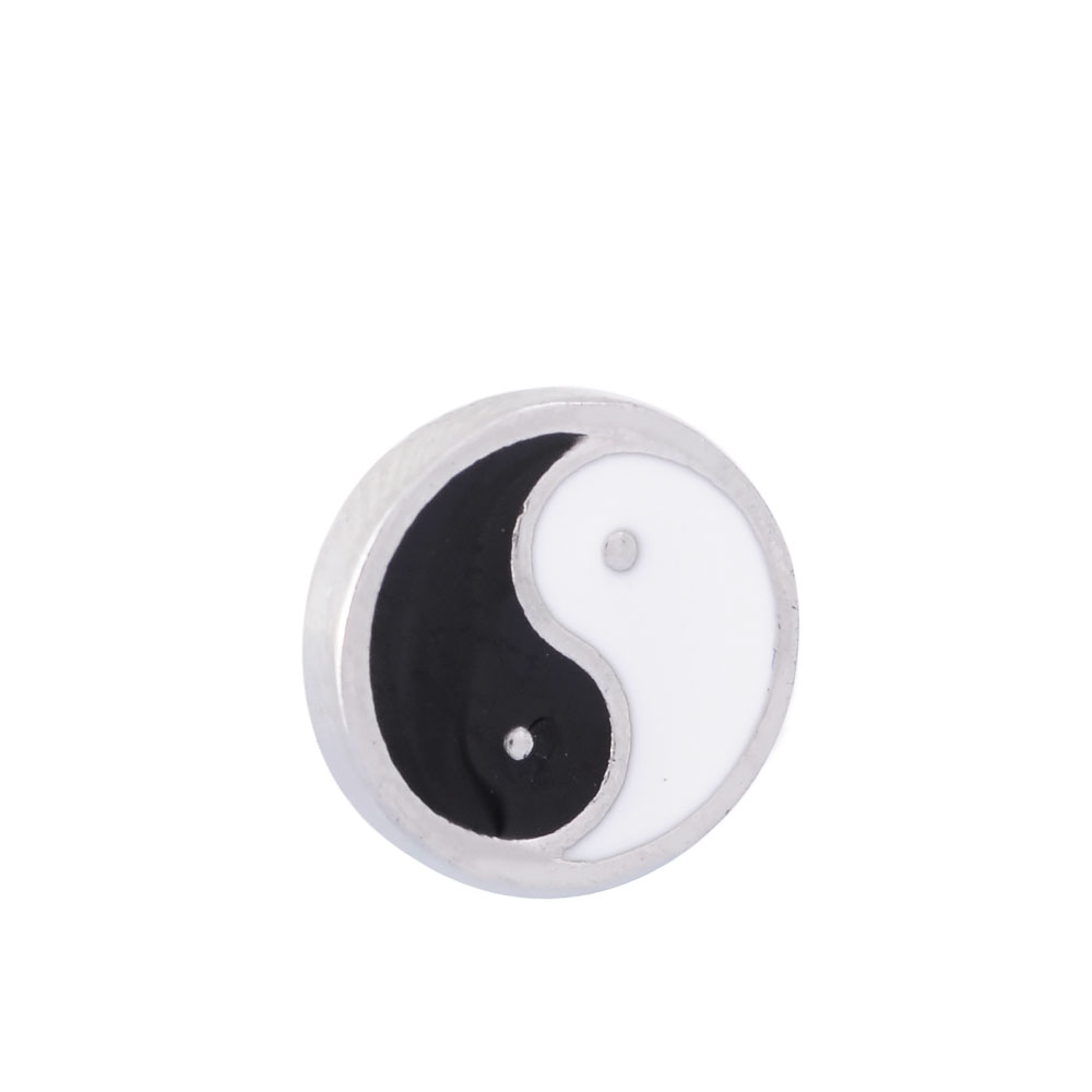 PandaHall Alloy Enamel Cabochons, Floating Locket Charms, Flat Round with Yin yang, Black, 8.9x2mm Alloy Flat Round Black