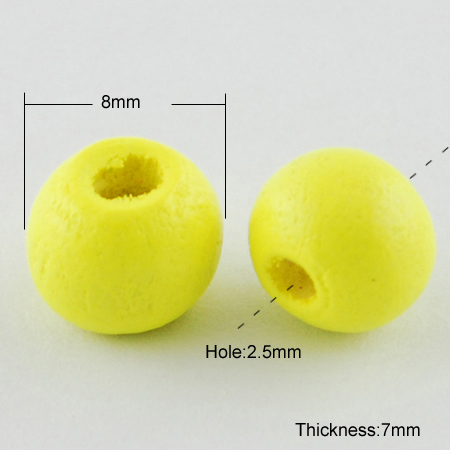 PandaHall Wood Beads, Lead Free, Dyed, Round, Yellow, 8x7mm, Hole: 2.5mm Wood Round Yellow