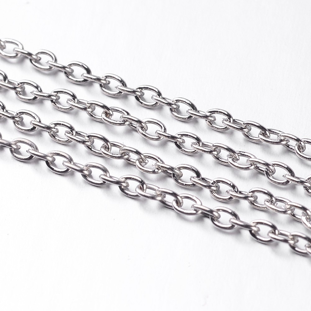 PandaHall Iron Cable Chains, Unwelded, Lead Free, Platinum Color, with Spool, Size: Chain: about 3mm long, 2mm wide, 0.5mm thick, 100M/roll...