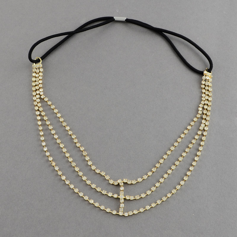 PandaHall New Design Women's Fashion Metal Head Chain Headband, Brass Rhinestone Chain Tassel Headbands, with Elastic Cord, Golden, 140mm...