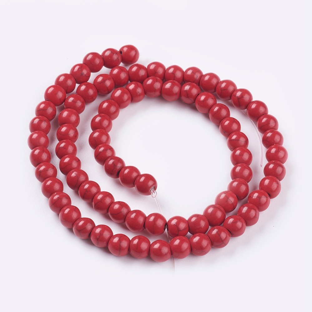 PandaHall 1 Strand Dyed Crimson Round Synthetic Turquoise Beads Strands, 6mm, Hole: 1mm; about 67pcs/strand, 15.75" Synthetic Turquoise...
