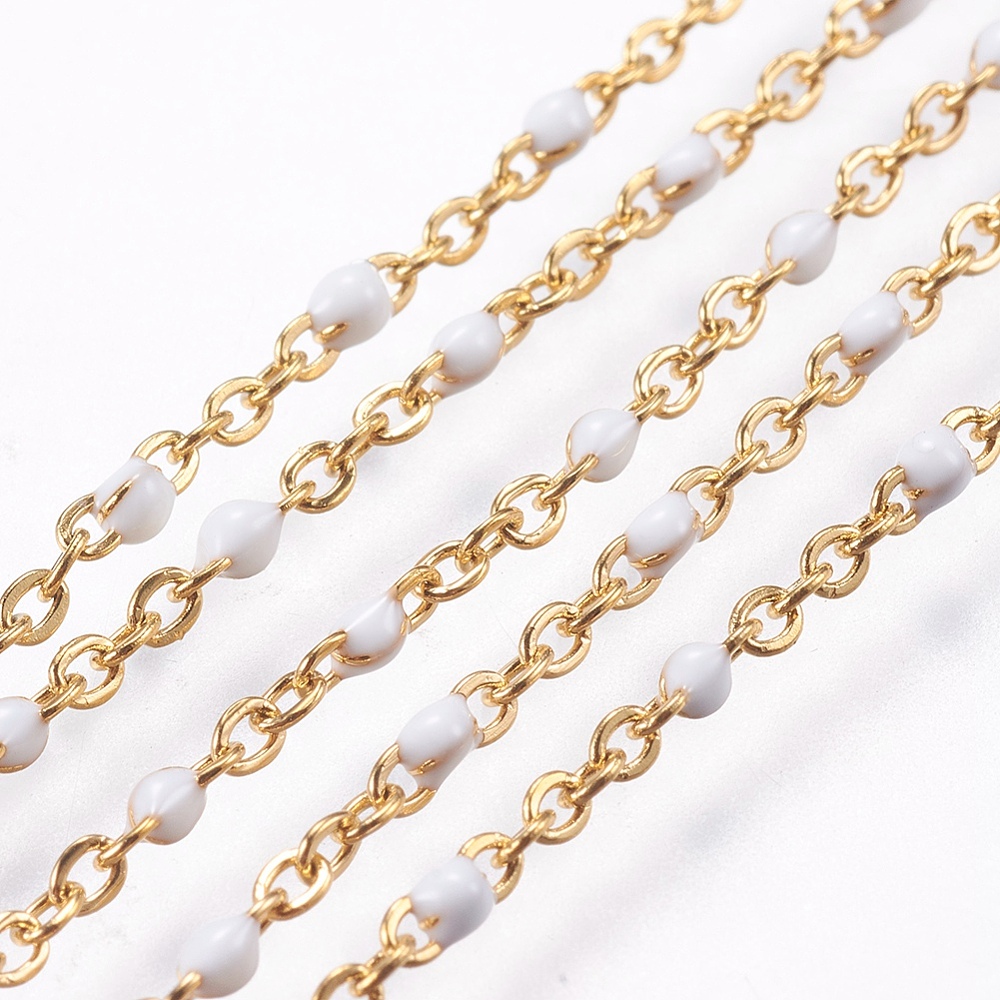 PandaHall 304 Stainless Steel Chain Necklaces, with Enamel Links and Lobster Claw Clasps, Golden, 17.5"(44.5cm); 1.8mm Stainless Steel