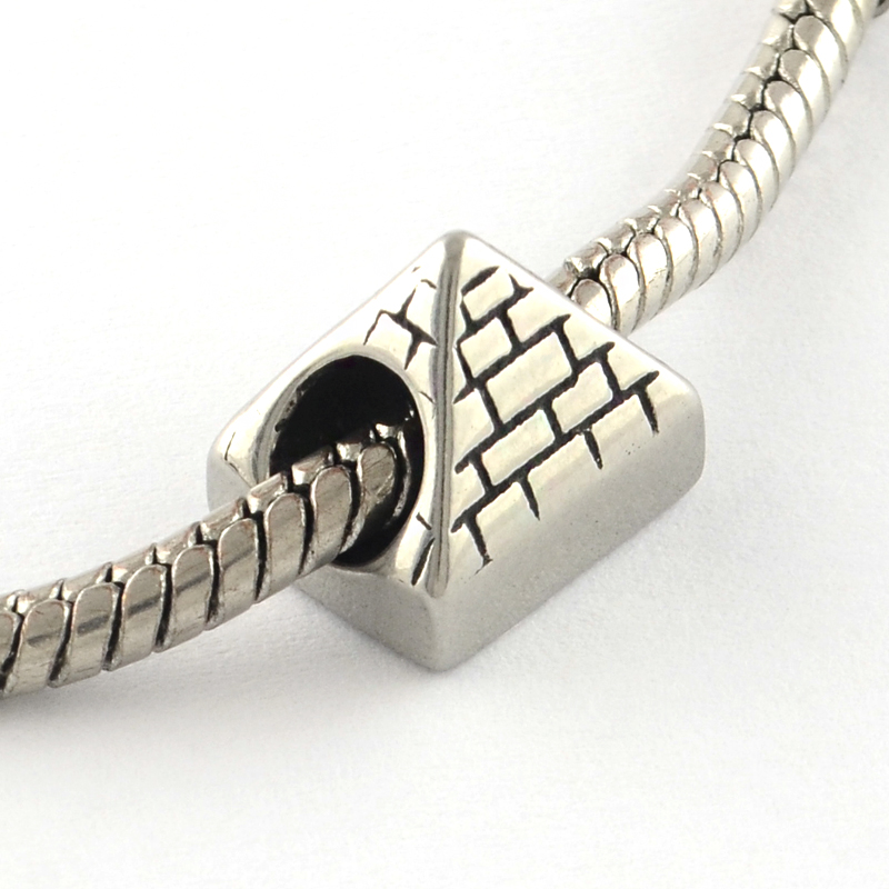 PandaHall Vintage 316 Stainless Steel European Bead, Large Hole Beads, Pyramid, Antique Silver, 10.5x11.5x9.5mm, Hole: 5mm Stainless Steel...
