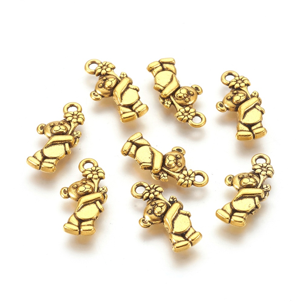 PandaHall Zinc Alloy Pendants, Lead Free, Bear, Antique Golden Color, Size: about 19mm long, 9mm wide, 3mm thick, hole: 2mm Alloy Bear