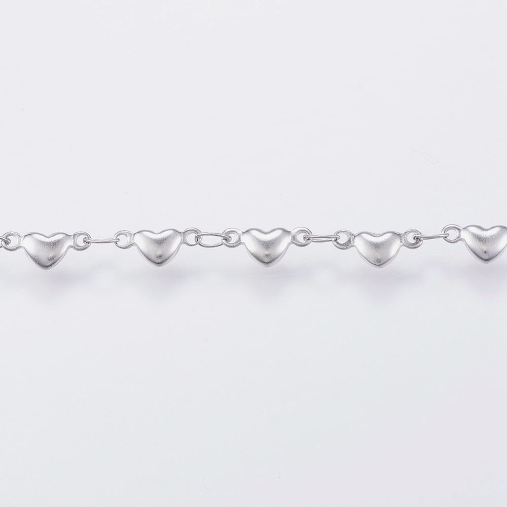 PandaHall 304 Stainless Steel Bar Link Chains, with Spool, Heart, Stainless Steel Color, 9x4x2mm; about 10m/roll Stainless Steel