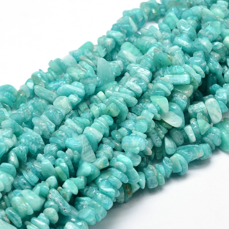 PandaHall Natural Amazonite Chip Beads Strands, 5~14x4~10mm, Hole: 1mm; about 15.5"~16.1" Amazonite Chip