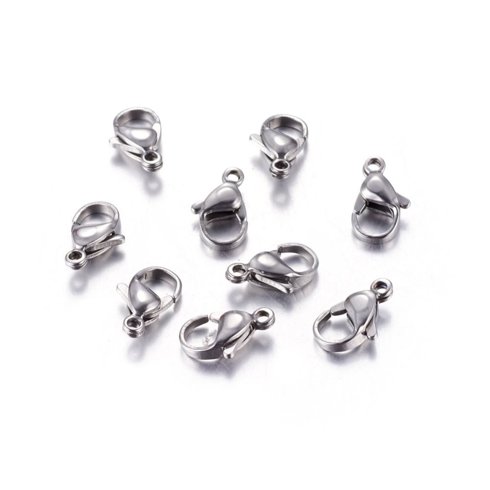 PandaHall 304 Stainless Steel Lobster Claw Clasps, Stainless Steel Color, 12x7x4mm, Hole: 1.5mm Stainless Steel Others