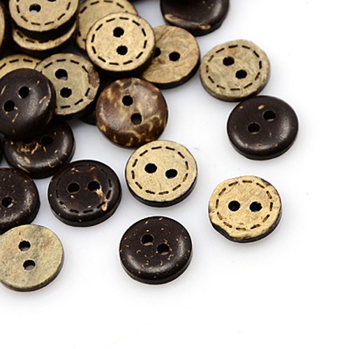 PandaHall Coconut Buttons, 2-Hole, Flat Round, CoconutBrown, 10x3mm, Hole: 2mm Coconut Flat Round Brown