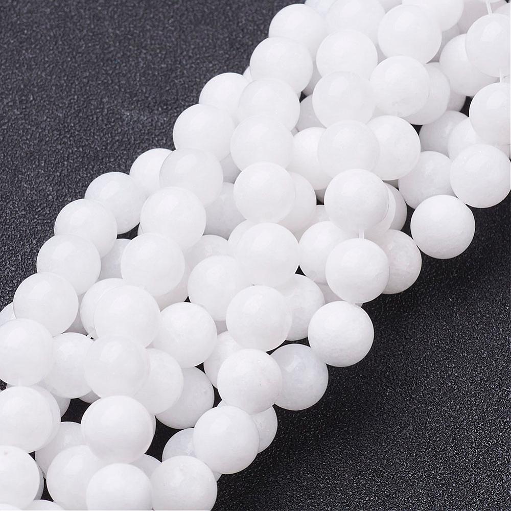 PandaHall Natural White Jade Beads Strands, Dyed & Heated, Round, White, 8mm, Hole: 1mm; about 50pcs/strand, 16" White Jade Round White