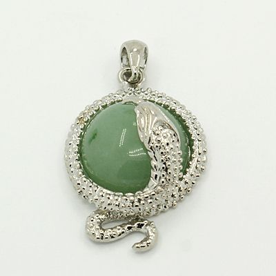 PandaHall Natural Green Aventurine Pendants, with Brass Findings, Snake, Platinum Metal Color, DarkSeaGreen, 31x21x10mm, Hole: 4x5mm Green...