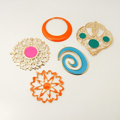 PandaHall Iron Enamel Pendants, Mixed Shapes, Mixed Color, 48~70x29~60x0.7~1mm, Hole: 1~2mm Iron+Enamel Mixed Shapes Multicolor
