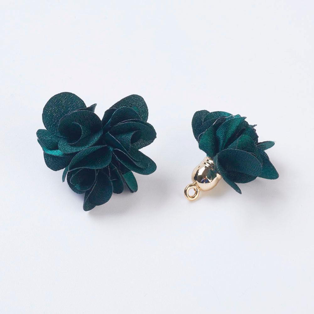 PandaHall Cloth Pendant Decorations, with Acrylic Findings, Flower, Teal, 25~30x28~35mm, Hole: 2mm Cloth Flower Cyan