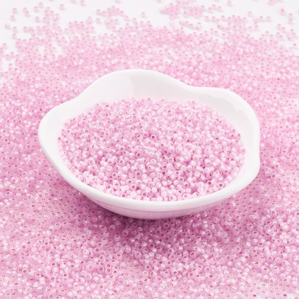PandaHall TOHO&reg Japan Import Glass Round Seed Beads, 11/0 Gilt-Lined, PearlPink, 2x1.5mm, Hole: 0.5mm; about 933pcs/10g Glass Pink