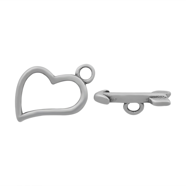 PandaHall Heart & Arrow 316 Stainless Steel Toggle Clasps, Antique Silver, Heart: 18x16mm; Bar: 19x6mm Stainless Steel Heart