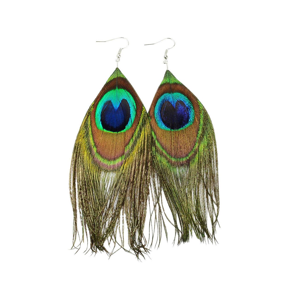 PandaHall Carnival Jewelry, Mardi Gras Thread Feather Earrings, Iron Earring Hooks, Colorful, 130mm Feather