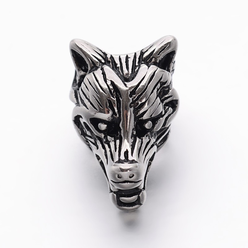 PandaHall Stainless Steel Large Hole Beads, Wolf Head, Antique Silver, 22.5x13x12.5mm, Hole: 7.5x9mm Stainless Steel Animal