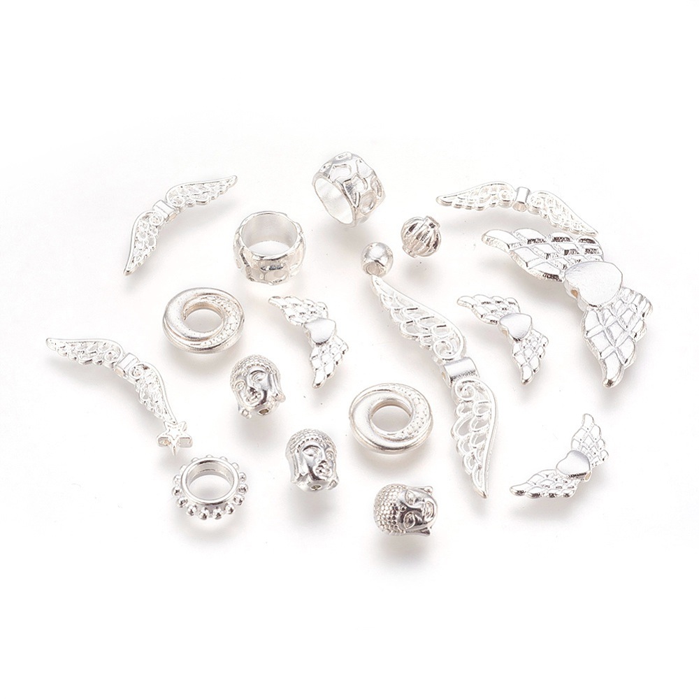 PandaHall Alloy Finding Beads, Mixed Shapes, Silver, 4~50x4~40mm, Hole: 1~5mm Alloy Mixed Shapes Silver