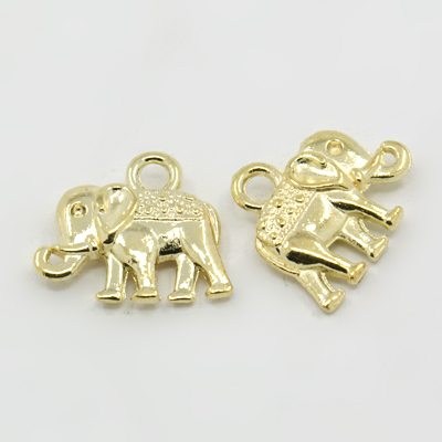 PandaHall Vintage Elephant Charms, Tibetan Style Charms, Lead Free and Nickel Free, Golden, 12x14x2.5mm, Hole: 1mm Alloy Elephant