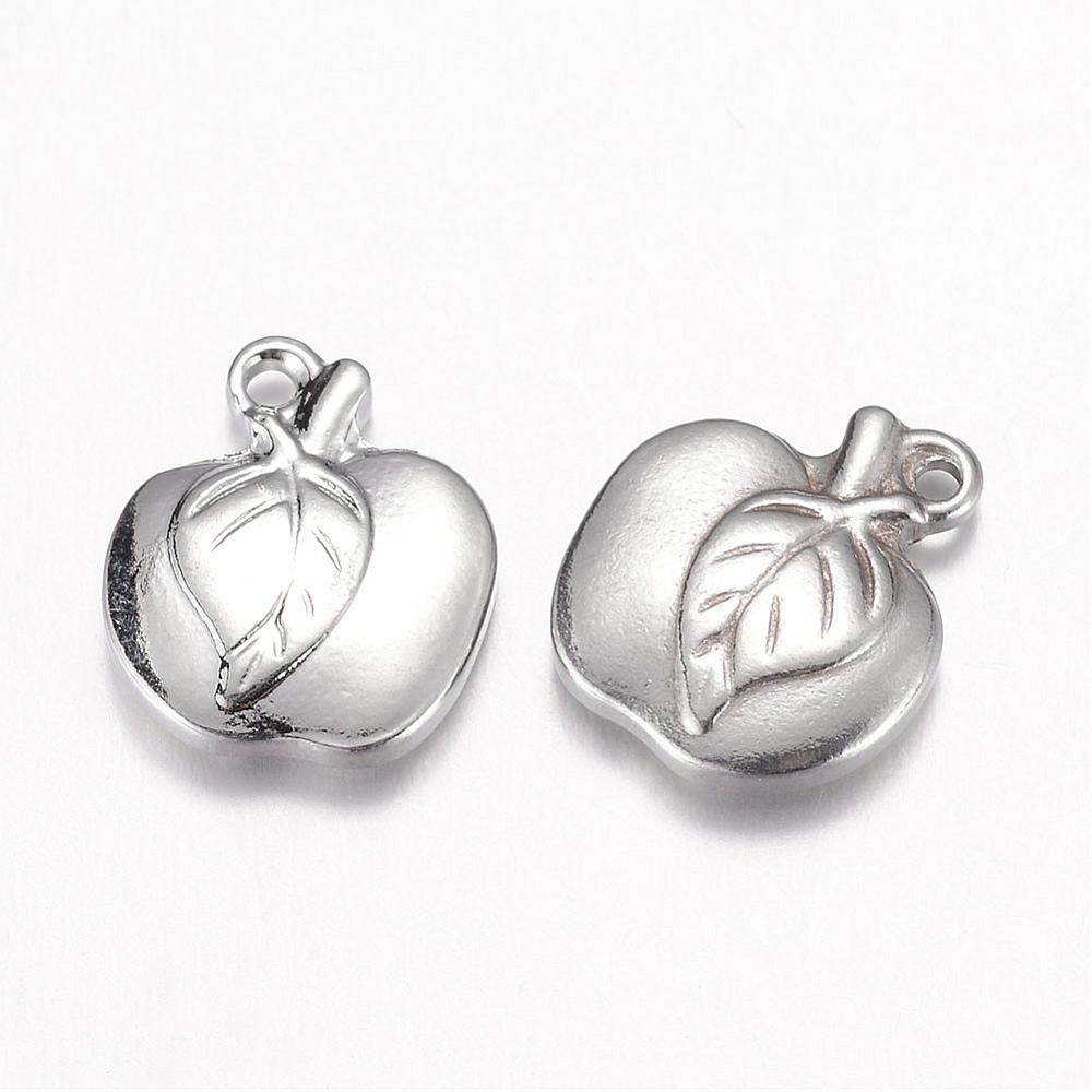 PandaHall 304 Stainless Steel Charms, Apple, Stainless Steel Color, 14x12x3.5mm, Hole: 1mm Stainless Steel Fruit