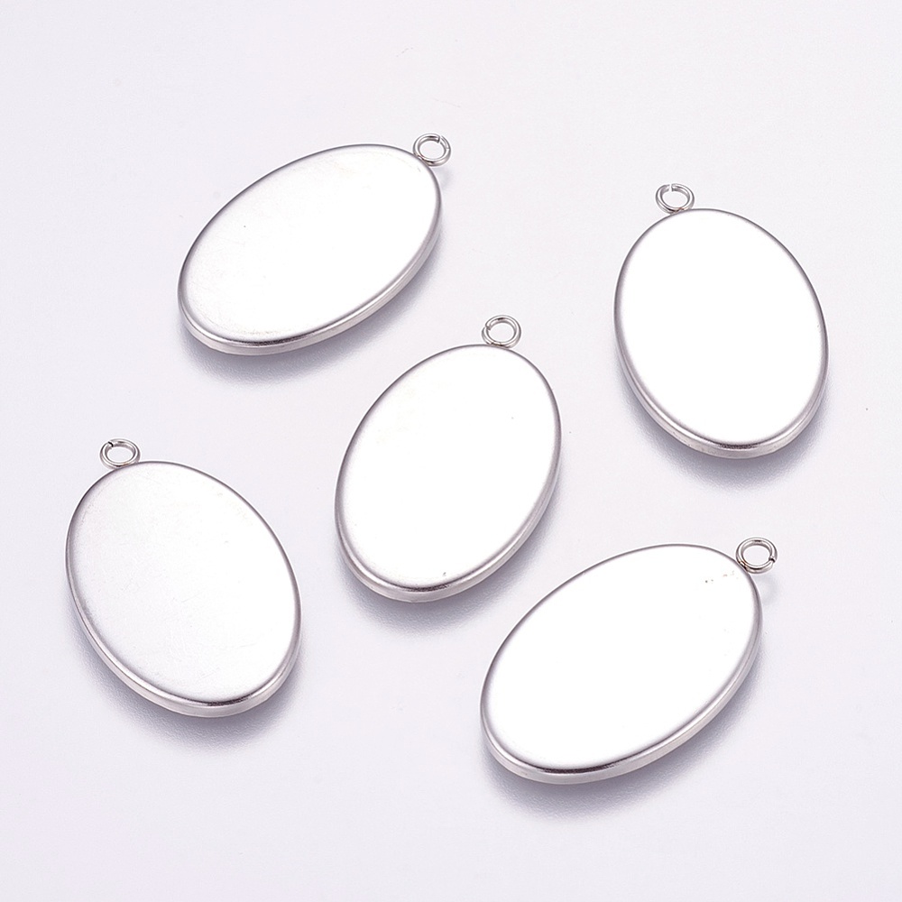 PandaHall 304 Stainless Steel Pendant Cabochon Settings, Oval, Stainless Steel Color, Tray: 20x30mm; 35x21x1.5mm, Hole: 2mm Stainless Steel...