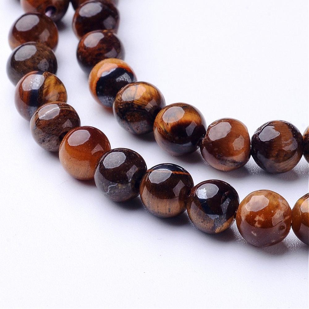 PandaHall Natural Tiger Eye Beads Strands, Grade AB, Round, 6mm, Hole: 0.8mm; about 65pcs/strand, 15" Tiger Eye Round Gold