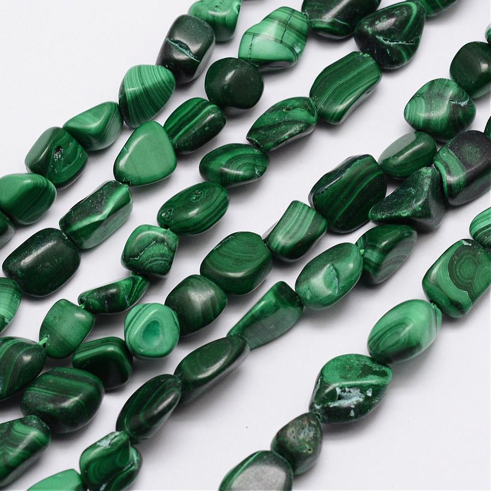 PandaHall Natural Malachite Bead Strands, Nuggets, 9~13x9~13mm, Hole: 1mm; about 15.55" Malachite Nuggets