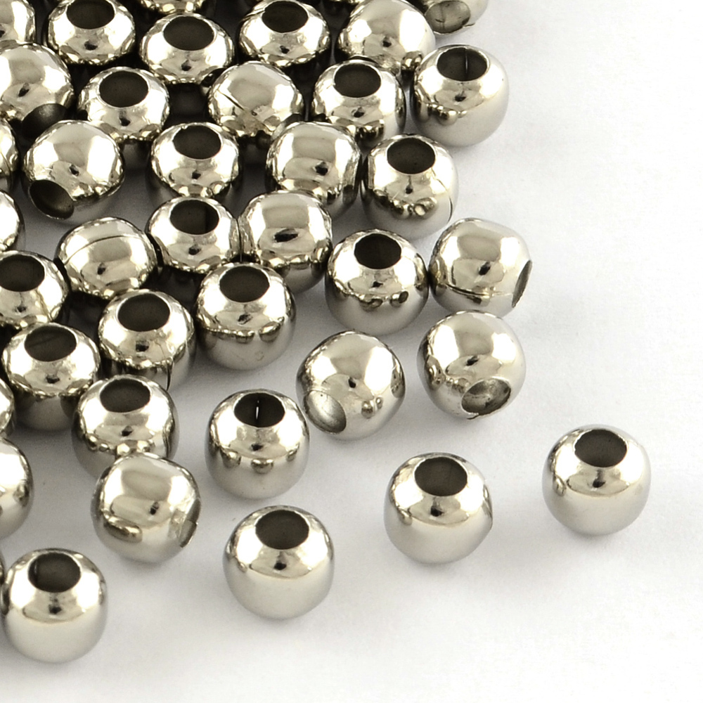 PandaHall Iron Round Beads, Platinum, 6mm, Hole: 2~2.5mm Round