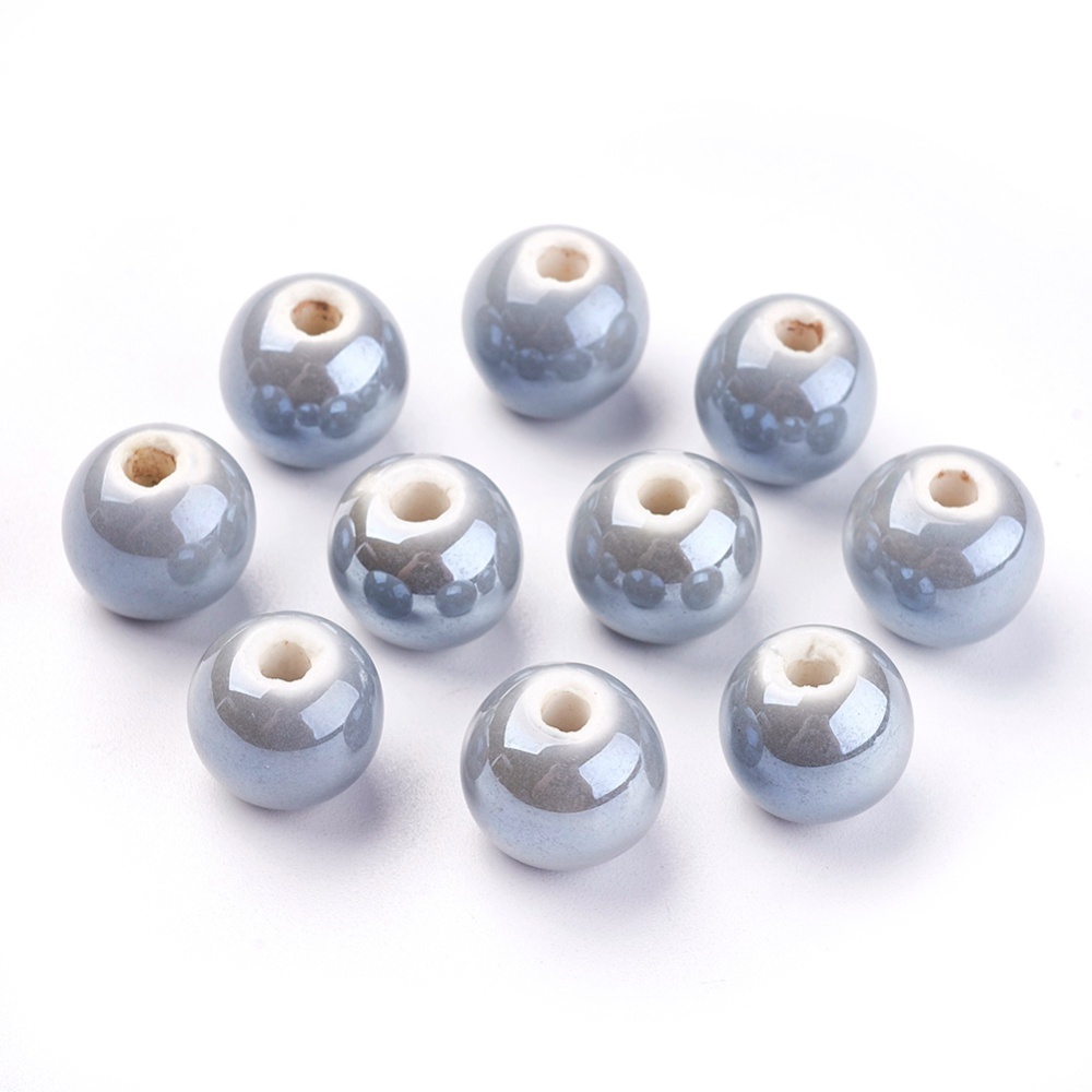 PandaHall Pearlized DarkGray Handmade Porcelain Round Beads, 12mm, Hole: 2mm Porcelain Round Gray