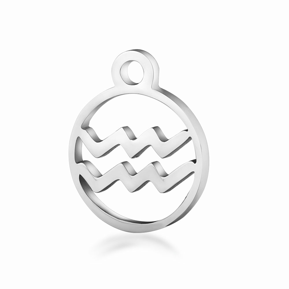 PandaHall 316L Stainless Steel Charms, Flat Round with Constellation, Aquarius, 13.4x10.8x1mm, Hole: 1.5mm Stainless Steel Flat Round