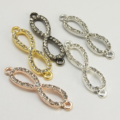 PandaHall Alloy Rhinestone Links, Grade A, Infinity, Mixed Color, 44x11x3.5mm, Hole: 3mm Alloy+Rhinestone Infinity Multicolor