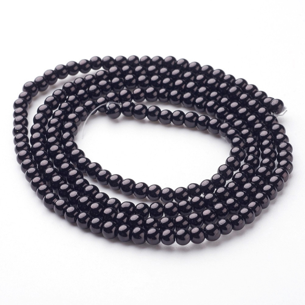 PandaHall Glass Pearl Beads Strands, Pearlized, Round, Black, Size: about 4mm in diameter, hole: 0.8~1mm, about 216pcs/strand Round Black