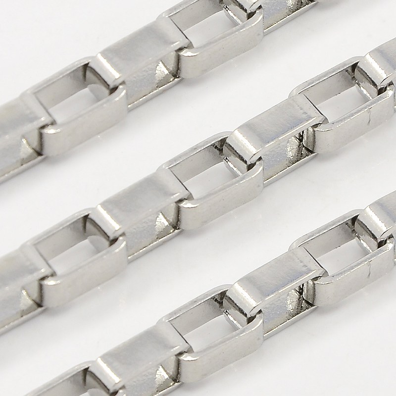 PandaHall 304 Stainless Steel Venetian Chains, Box Chain, Stainless Steel Color, 4x4mm Stainless Steel