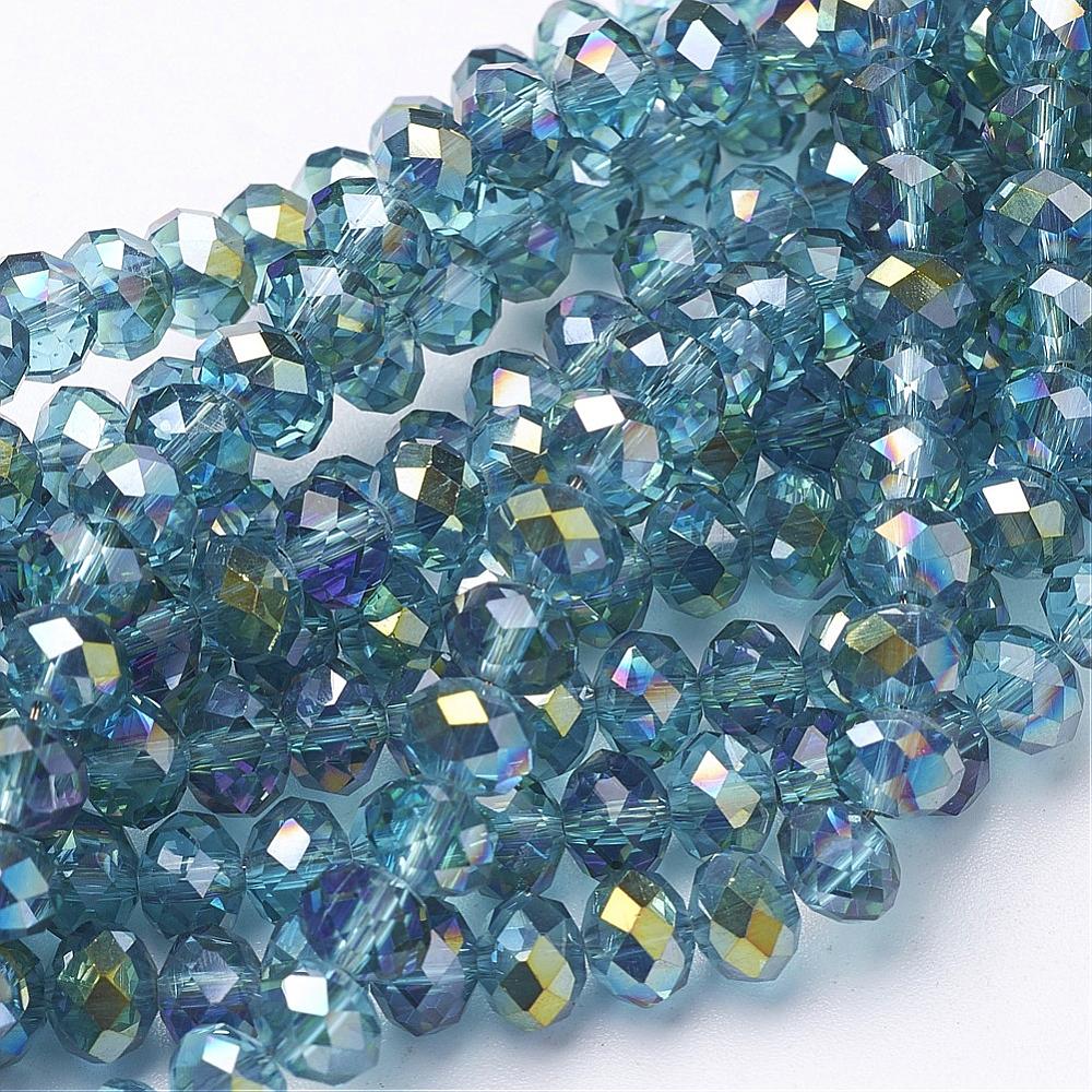 PandaHall Electroplate Glass Faceted Rondelle Beads Strands, Half Plated, DeepSkyBlue, 6x4mm, Hole: 1mm; about 100pcs/strand, 18.1" Glass...
