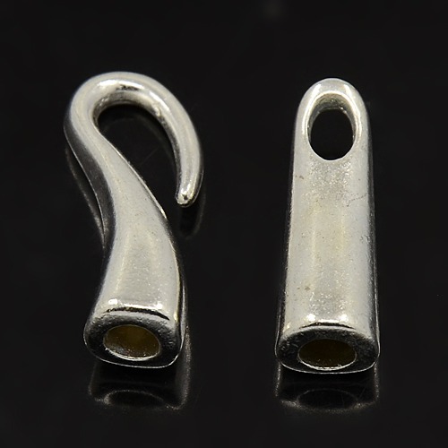 PandaHall Alloy Hook and Eye Clasps for Jewelry Making, Silver Metal Color, Size: about 8mm wide, 46mm long, 8mm thick, hole: 4.5mm Alloy