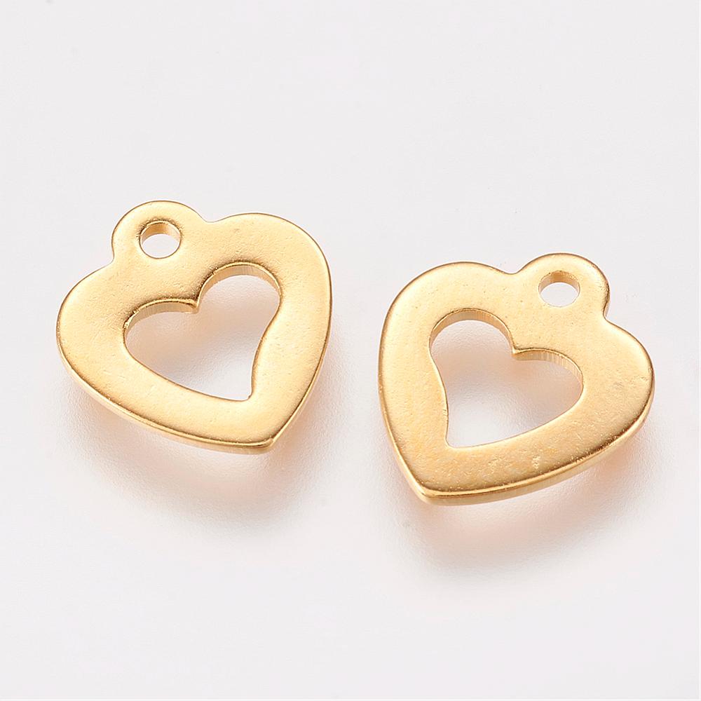 PandaHall 304 Stainless Steel Charms, Heart, Golden, 11x10x1mm, Hole: 1mm Stainless Steel Heart