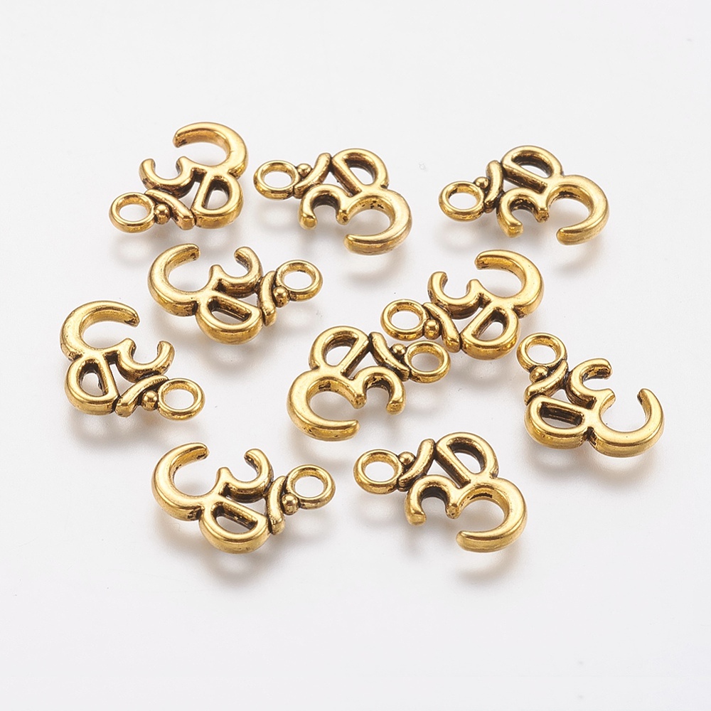 PandaHall Alloy Pendants, Lead Free & Nickel Free, Ohm/Aum, Antique Golden, 18x13x1.5mm, hole: 2.5mm Alloy Others