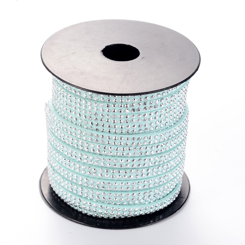 PandaHall 2 Row Platinum Aluminum Studded Korea Faux Suede Cord, Faux Suede Lace, Aquamarine, 5x2mm; about 20yards/roll Suede Green