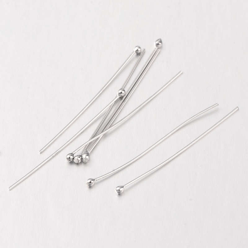 PandaHall Sterling Silver Ball Head Pins, Platinum, 31.7x0.5mm Sterling Silver
