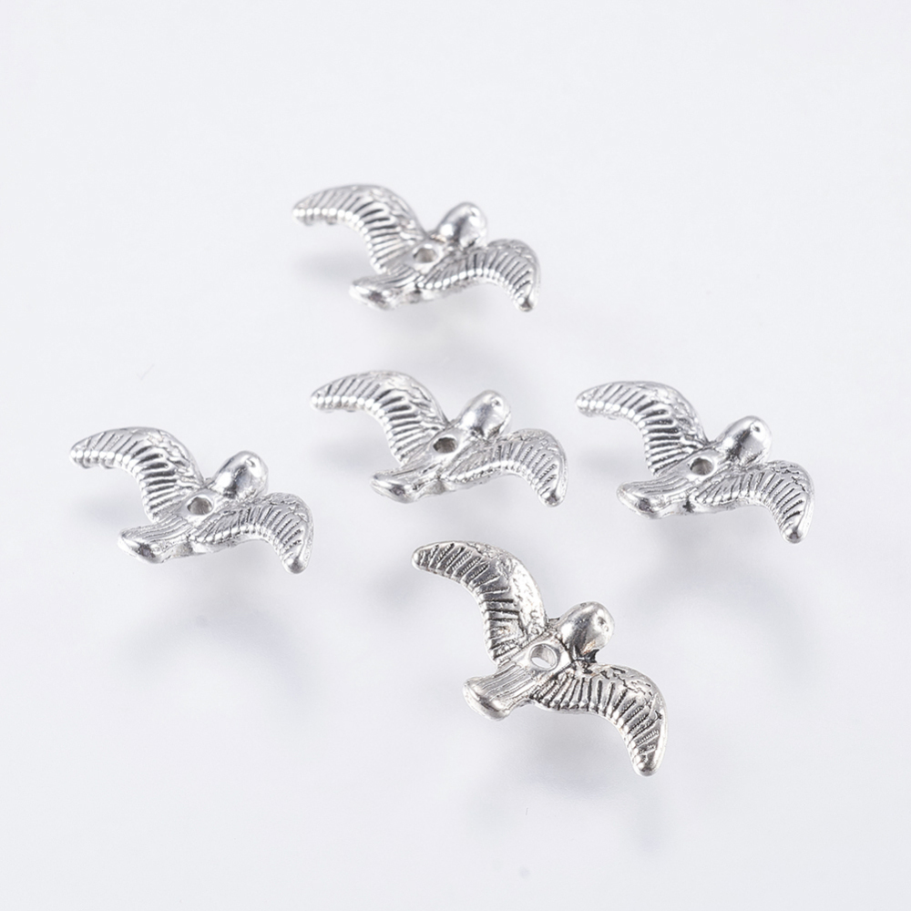 PandaHall Alloy Beads, Lead Free & Cadmium Free & Nickel Free, Bird, Antique Silver, 17mm long, 10mm wide, 2mm thick, hole: 1mm Alloy Bird