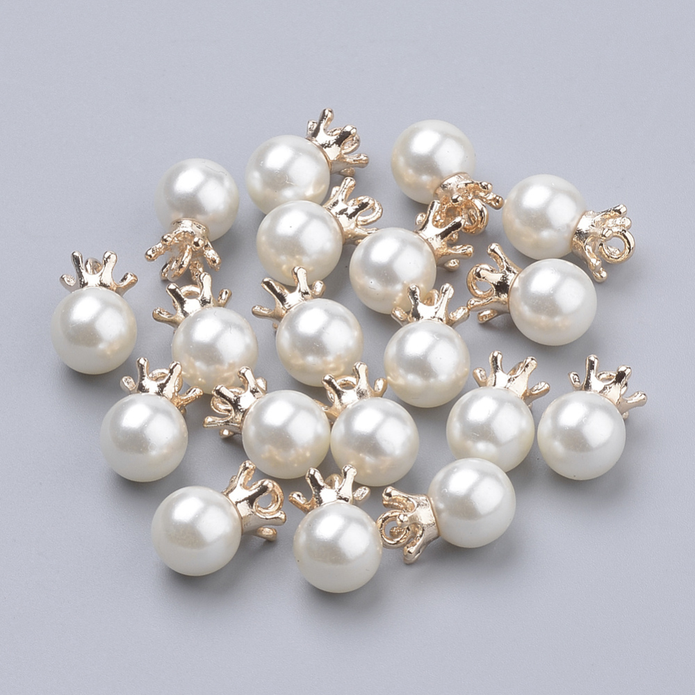 PandaHall Alloy Pendants, with ABS Plastic Imitation Pearl Beads, Light Gold, White, 14.5~17x9.5mm, Hole: 2mm ABS Plastic Others White